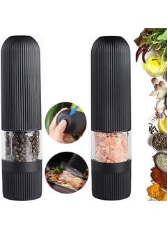 X spring Electric Salt And Pepper Grinder Set 2 Pack Electric Pepper Grinder With Led Light And Bottom Cap Battery Powered Pepper Mill Grinder One Hand Operated Adjustable Coarseness Black  - Image 1