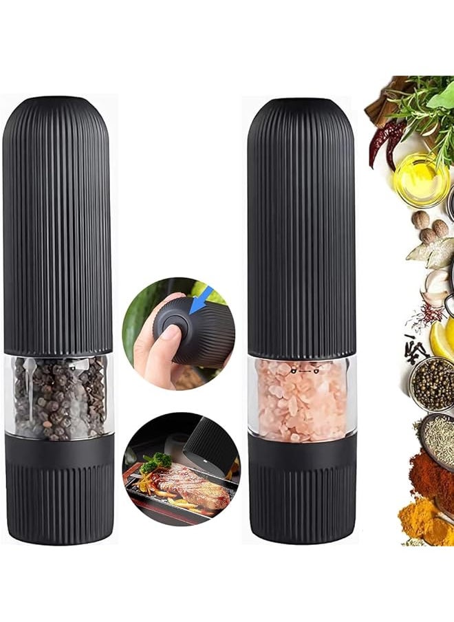 X spring Electric Salt And Pepper Grinder Set 2 Pack Electric Pepper Grinder With Led Light And Bottom Cap Battery Powered Pepper Mill Grinder One Hand Operated Adjustable Coarseness Black  - Image 1