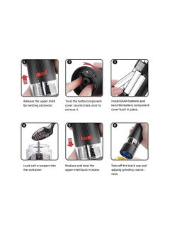 X spring Electric Salt And Pepper Grinder Set 2 Pack Electric Pepper Grinder With Led Light And Bottom Cap Battery Powered Pepper Mill Grinder One Hand Operated Adjustable Coarseness Black  - Image 4