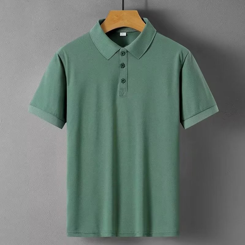 9 Color Lapel Short Sleeve T-Shirt Summer Mens POLO Shirt Loose plus size Solid Color Advertising Tooling Printing Logo Work Clothes Green 