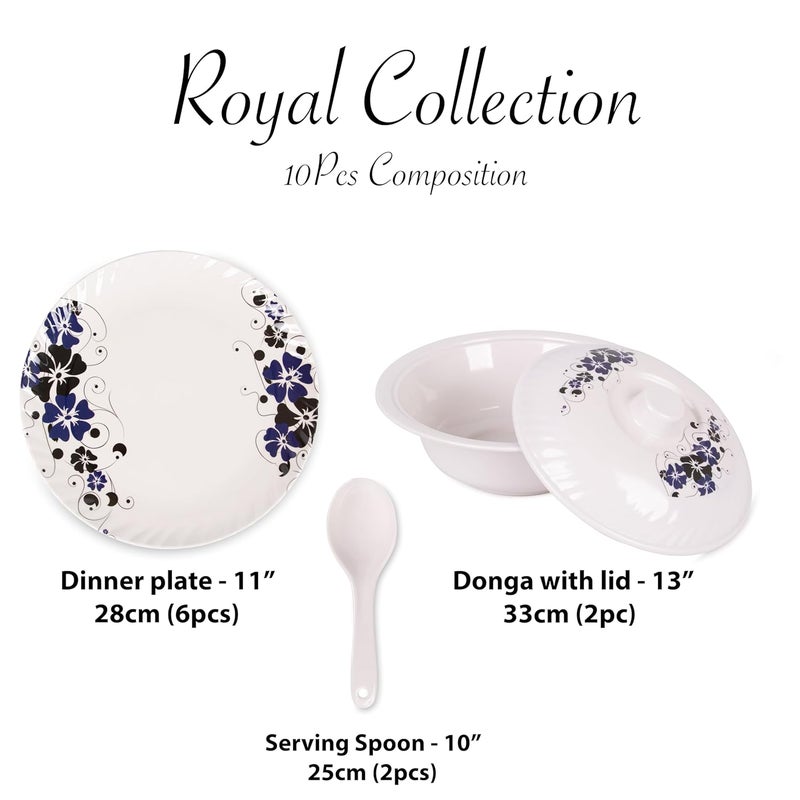 Homepro Melamine Royal Lehar 104 Navy Blue Black Flower Design 6pcs Full Plate 2pcs Donga 2pcs LID 2pcs Spoon Dinner Set - Image 2