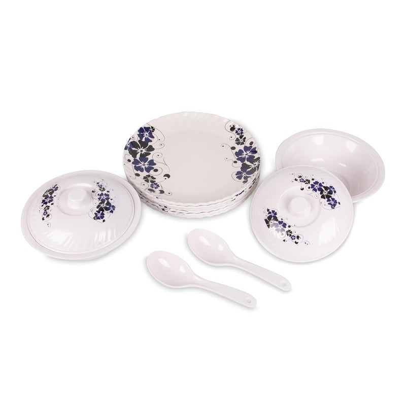 Homepro Melamine Royal Lehar 104 Navy Blue Black Flower Design 6pcs Full Plate 2pcs Donga 2pcs LID 2pcs Spoon Dinner Set - Image 1