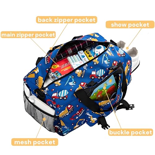 Acshio Gym Travel Duffle Bag Carry On Gymnastics Sports Dance Bag with Shoes Compartment Cartoon Car Pattern Overnight Weekender Bags for Fitness Workout - Image 3