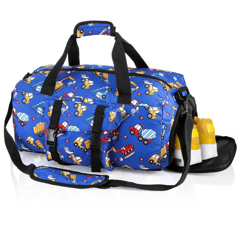 Acshio Gym Travel Duffle Bag Carry On Gymnastics Sports Dance Bag with Shoes Compartment Cartoon Car Pattern Overnight Weekender Bags for Fitness Workout - Image 2