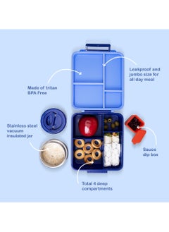 Eazy Kids Jumbo Bento Lunch Box With Thermos And Dip Jar - Blue  - Image 2