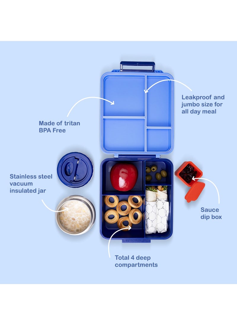 Eazy Kids - Jumbo Bento Lunch Box With Thermos And Dip Jar - Blue - Image 1