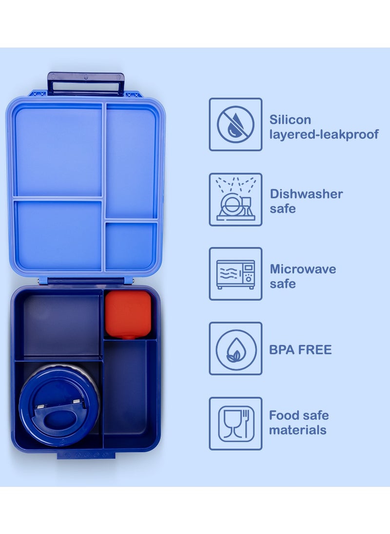 Eazy Kids - Jumbo Bento Lunch Box With Thermos And Dip Jar - Blue - Image 1