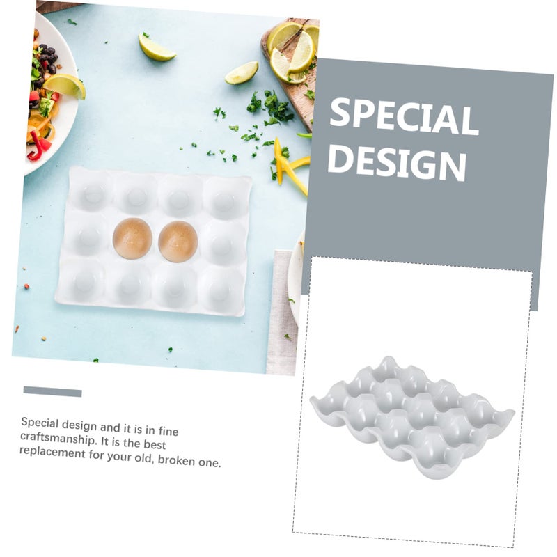 Ceramic Egg Holder For Refrigerator Durable Space Saving Storage Box Tray White - Image 4