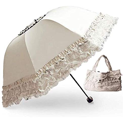 zmgmsmh Foldable Lace Parasol Travel sun rain Umbrella Compact anti UV Resistance Princess Sun Umbrella for Women Girls Lace Beige - Image 1