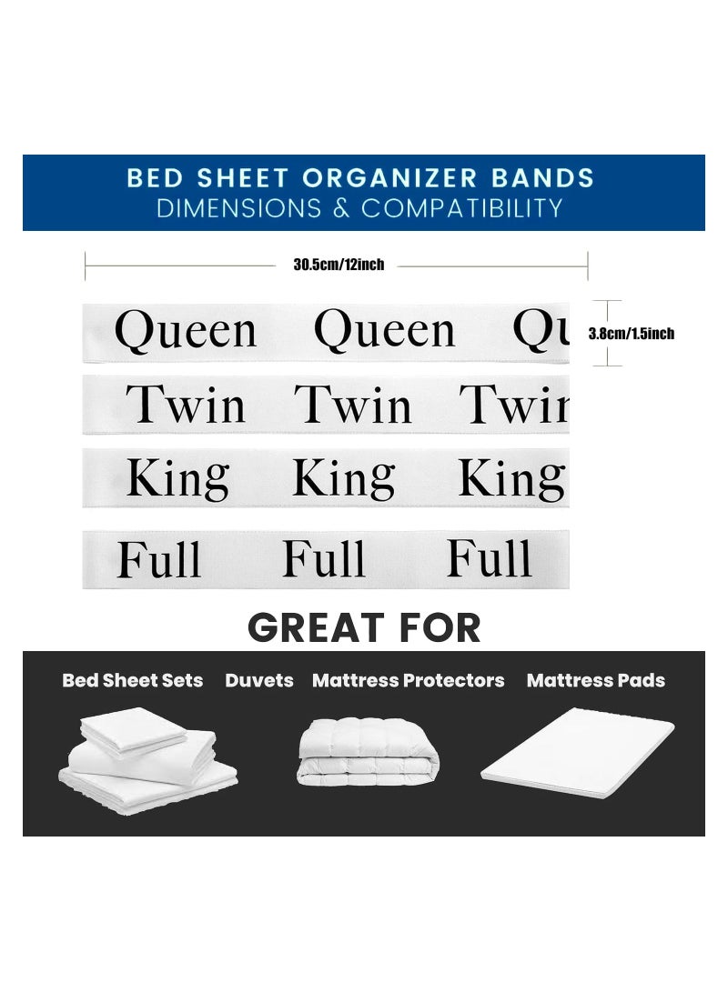 KASTWAVE SYOSI Elastic Sheet Straps, Sheet Keeper Closet Organization Linen Labels, Foldable Sheets Set Organizer for Tidying Bedding, Four Styles King Twin Full Queen, 8 Pcs - Image 3