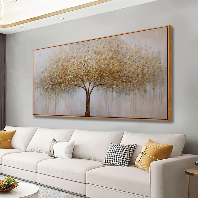 Abstract Wall Art Gold Tree of Life Framed Artwork Canvas Painting Textured Tree Pictures Wall Decor for Living Room Bedroom Dining Room Home Office Decor 20x40 with Framed