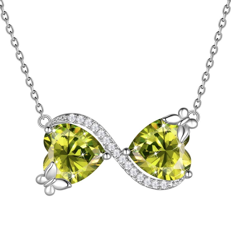 Juwaliy Infinity Heart Butterfly Necklace August Birthstone Necklace Peridot Green Pendant Jewelry Valentines Birthday Gifts for Women Mother Daughter - Image 1