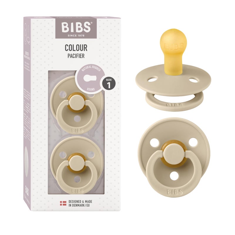 BIBS Pacifiers Colour Collection Natural Rubber Baby Pacifier Round Nipple Set of 2 BPAFree Soothers Made in Denmark 0 Months Pack of 2 Vanilla