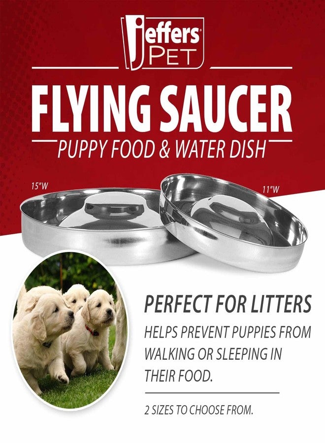 Jeffers Stainless Steel Flying Saucer Puppy Bowl, 11” Shallow Wide Dish w/Center Hub, Food & Water Feeder for Puppies, Small Dogs, Kittens, Multi Pet Feeding, Durable Easy Clean Bowl, 11" Dx1 1/3" - Image 2