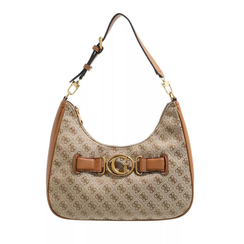 جس حقيبة نسائية من أفيانا بشعار جاكارد وجلد صناعي - بني - Image 1