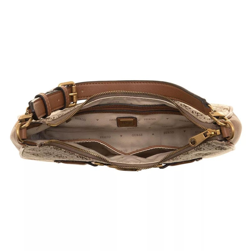 جس حقيبة نسائية من أفيانا بشعار جاكارد وجلد صناعي - بني - Image 5