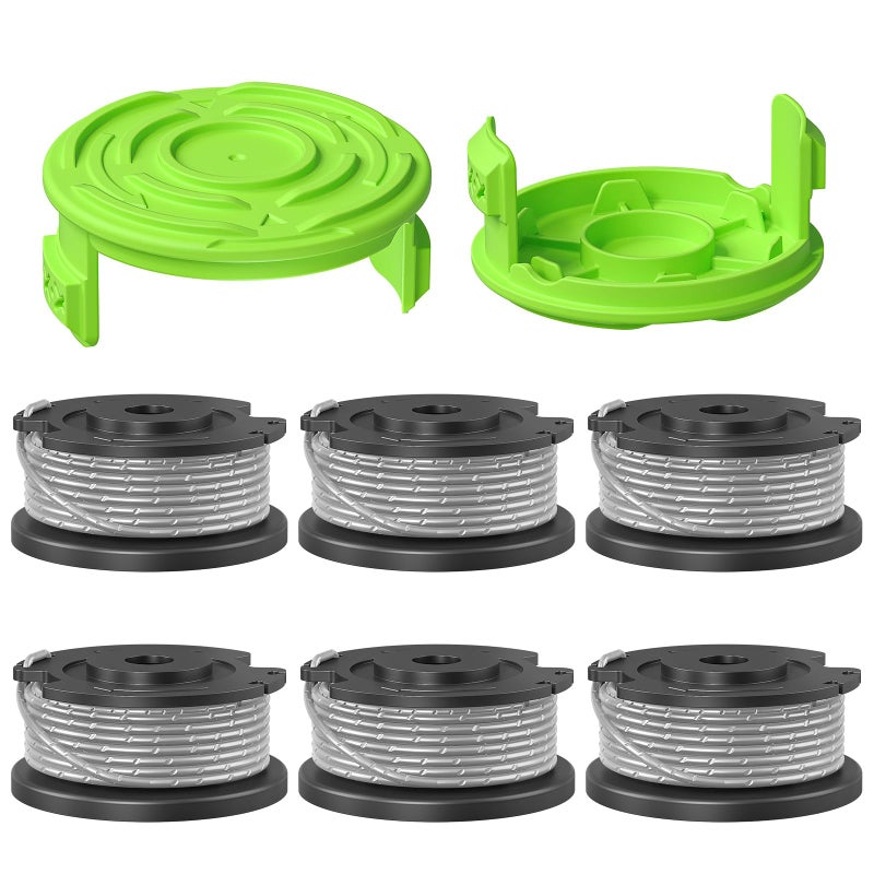 YWTESCH 0.065" Single Line Trimmer String Spool Fit for Greenworks Trimmer, 16Ft Auto-Feed Weed Wacker String Replacement Parts Compatible with Greenworks Weed Eater(6 Spool+2 Cap) - Image 1