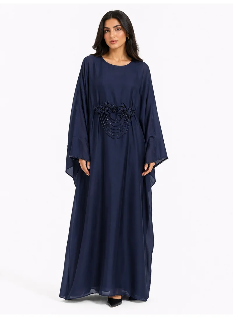 عباءات ريم 3D Flowers Beaded Abaya with Matching Sheila