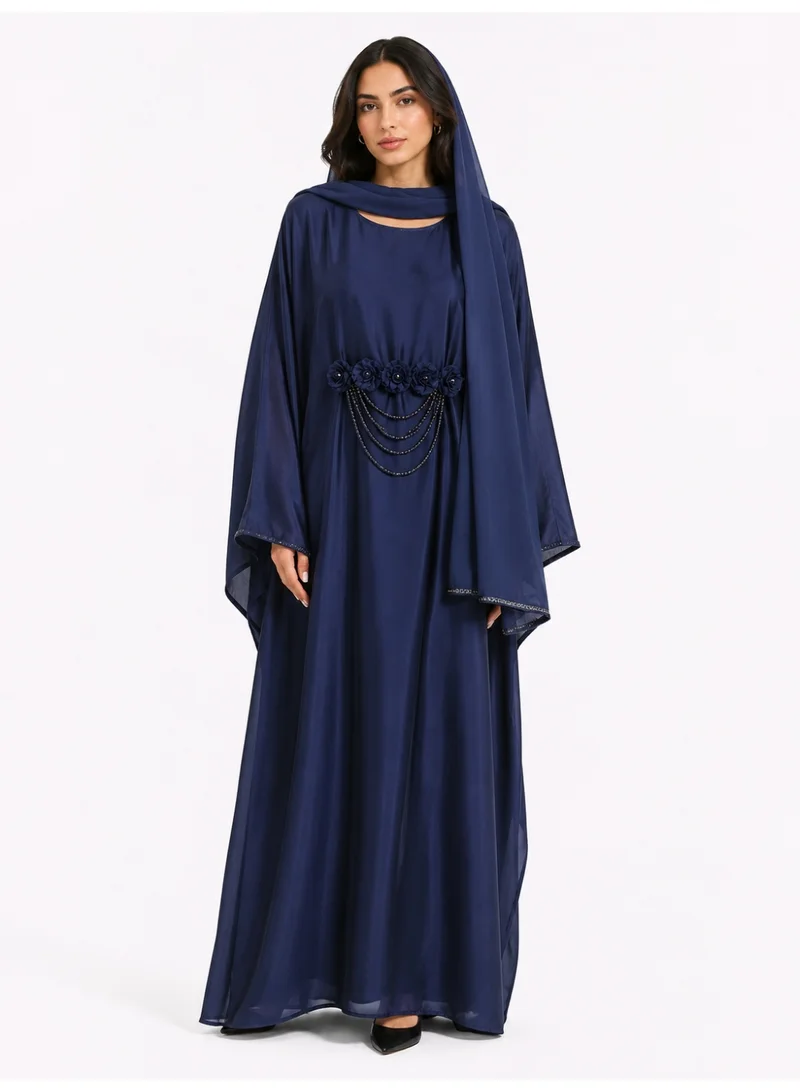 عباءات ريم 3D Flowers Beaded Abaya with Matching Sheila