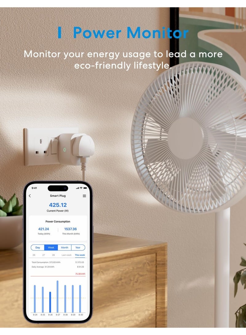 Meross Matter Smart Plug Mini with Energy Monitoring, Works with Apple HomeKit, Alexa, Google Home, SmartThings, WiFi Plug with Voice Remote Control, 13A, 1 Pack - Image 3