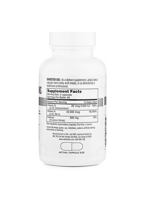 Osteo-K Bone Support - Mini | Vitamin D & K Complex with Calcium Citrate Supplement | 45mg Vitamin K2 (MK4) for Strong Bone Health & Function | 120ct Veggie Capsules
