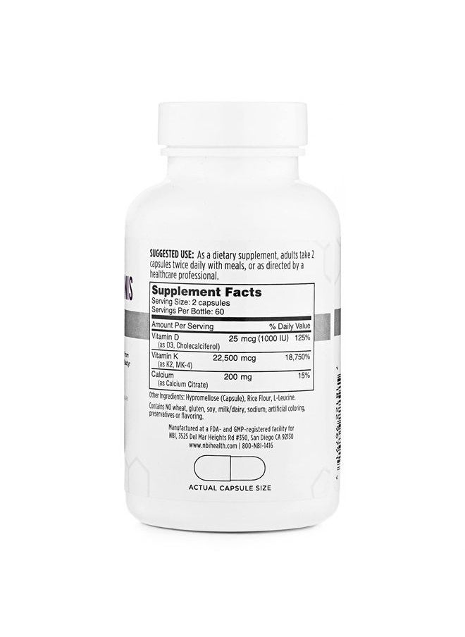 NBI - Osteo-K Bone Support - Mini | Vitamin D & K Complex with Calcium Citrate Supplement | 45mg Vitamin K2 (MK4) for Strong Bone Health & Function | 120ct Veggie Capsules - Image 1