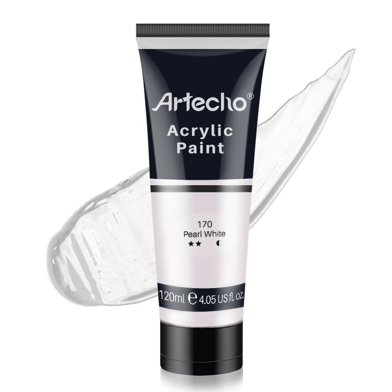 Artecho White Acrylic Paint Pearl White 120ml 405oz Tubes Art Craft Paints for Canvas Rock Stone Wood Fabric Art Supplies