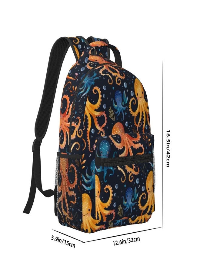 Vibrant Octopus Backpack, Travel School Laptop Polyester Colorful Octopus Backpacks for Women Kids, Work Sports Back Pack Casual Daypack, Lightweight Rucksack Gifts for Gym Camping Hiking - Image 2