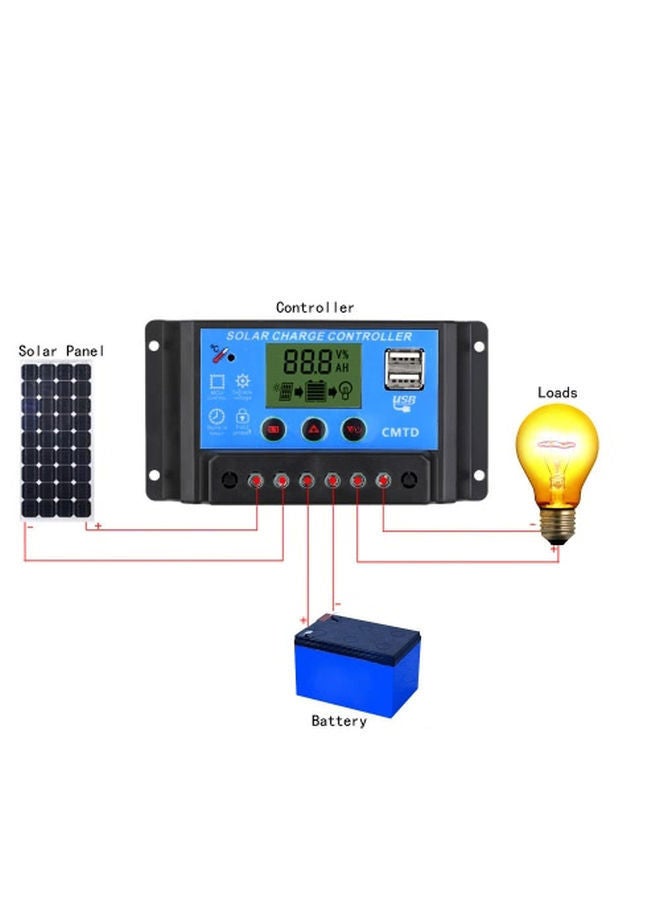 NIBEMINENT Solar Charge Controller With LCD 12V/24V Black/Blue 13x2.5x6.8centimeter - Image 2