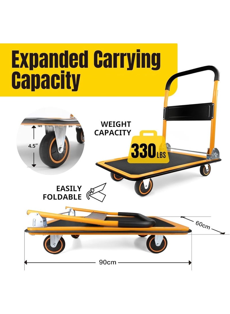 Anvanke Heavy Duty Foldable Flatbed Platform Hand Truck, 330 LBS Capacity X-Large Utility Trolley with Foldable Handle, Multi-Purpose Cart for Home, Garage and Warehouse - Image 3