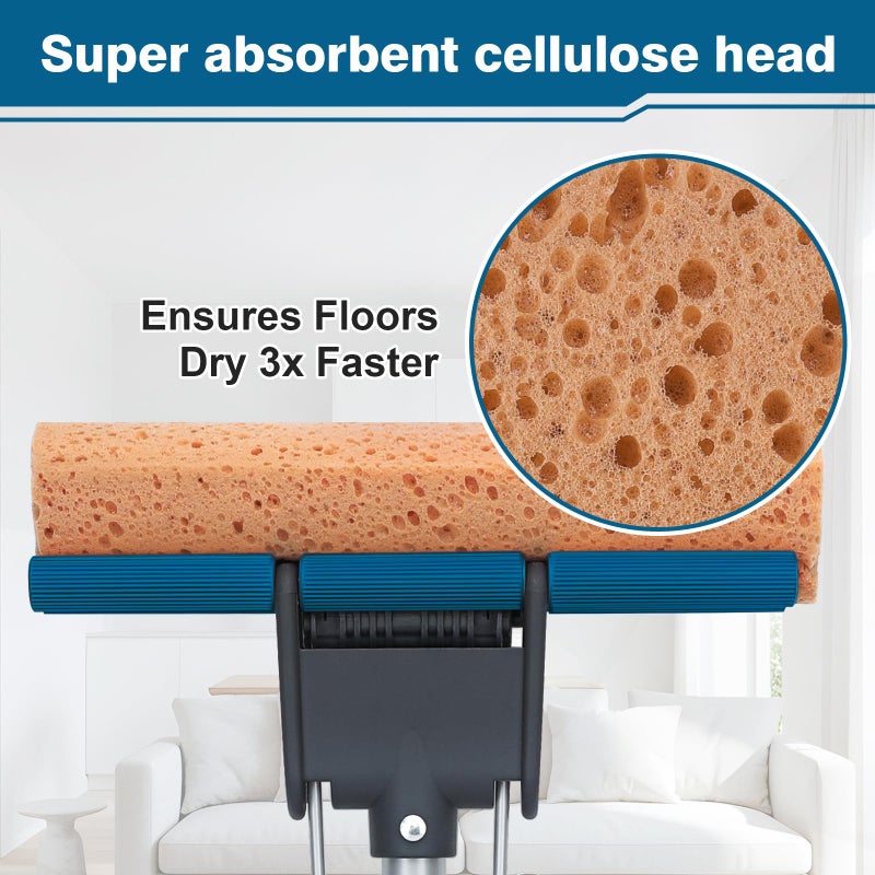 TreeLen Sponge Mop for Floor Cleaning, 50" Heavy Duty Roller Mop with 4 Cellulose Refill Heads, Easy Self-Squeeze for Hardwood Tile Concrete, Wall Ceiling - Image 4