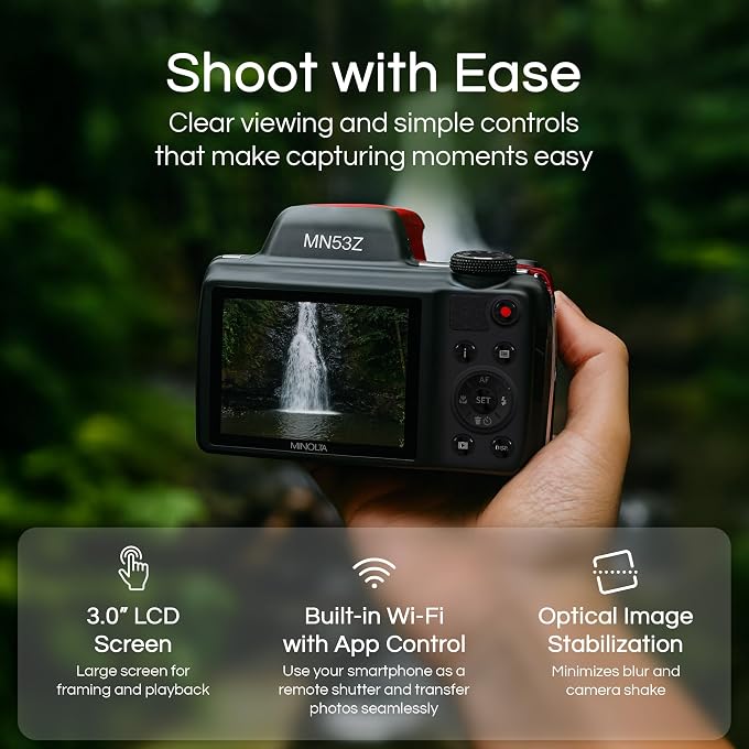 Minolta ProShot MN53Z 16MP Camera, 53X Optical Zoom, 1080p Video (Red) | Waterproof design captures photos and HD video at the beach, pool and on outdoor adventures. - Image 4