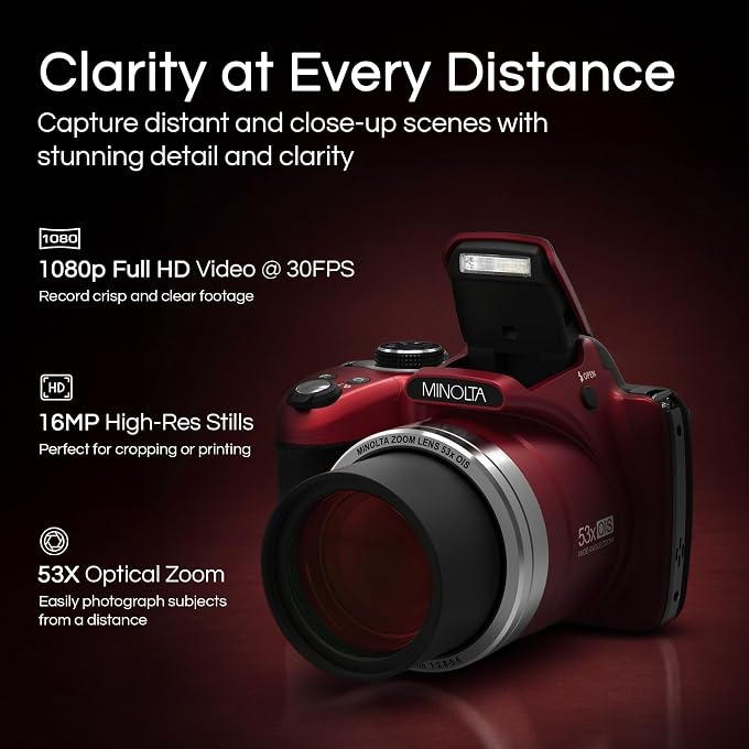 Minolta ProShot MN53Z 16MP Camera, 53X Optical Zoom, 1080p Video (Red) | Waterproof design captures photos and HD video at the beach, pool and on outdoor adventures. - Image 2
