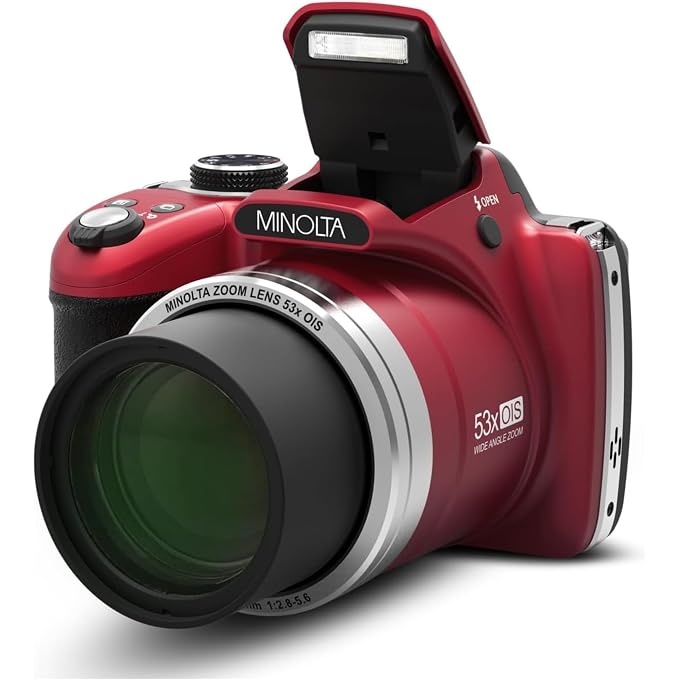 Minolta ProShot MN53Z 16MP Camera, 53X Optical Zoom, 1080p Video (Red) | Waterproof design captures photos and HD video at the beach, pool and on outdoor adventures. - Image 1