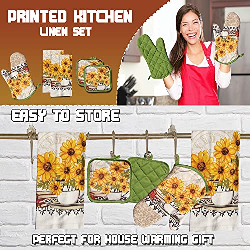 Lobyn Value Packs: Bright Sunflower 5-Piece Kitchen Set – 2 Soft Terry Dish Towels and 2 Quilted Potholders & 1 Oven Mitt for Everyday Use - Image 5