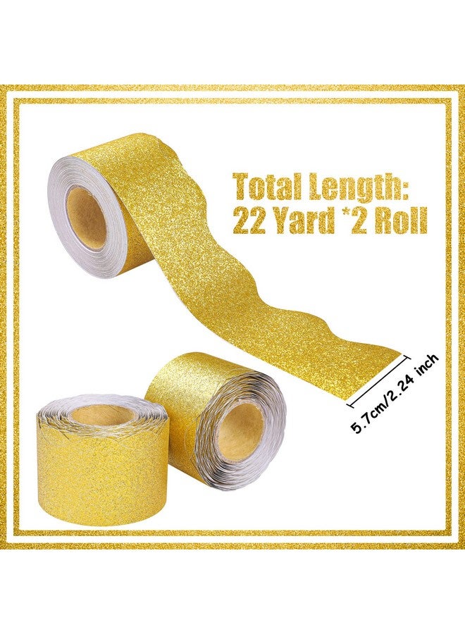 peony man 131 Ft Gold Glitter Bulletin Board Borders Gold Scalloped Bulletin Board Trims Shiny Decorative Border Trims Sparkle Selfadhesive Bulletin Stickers For Classroom School Home Office Blackboard Desk - Image 2