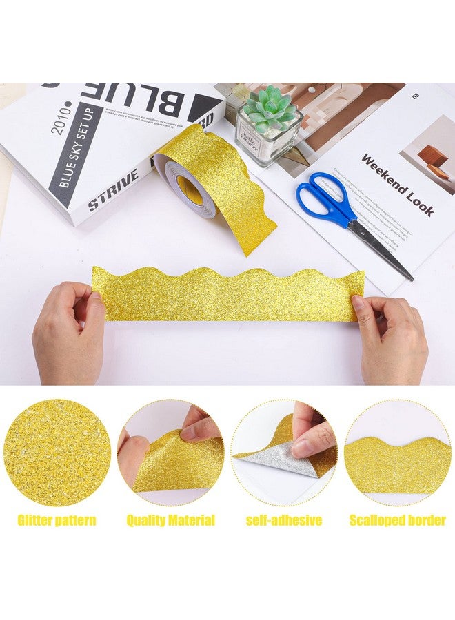peony man 131 Ft Gold Glitter Bulletin Board Borders Gold Scalloped Bulletin Board Trims Shiny Decorative Border Trims Sparkle Selfadhesive Bulletin Stickers For Classroom School Home Office Blackboard Desk - Image 3