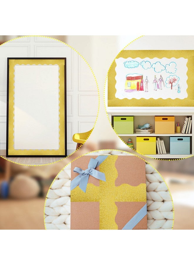 peony man 131 Ft Gold Glitter Bulletin Board Borders Gold Scalloped Bulletin Board Trims Shiny Decorative Border Trims Sparkle Selfadhesive Bulletin Stickers For Classroom School Home Office Blackboard Desk - Image 5