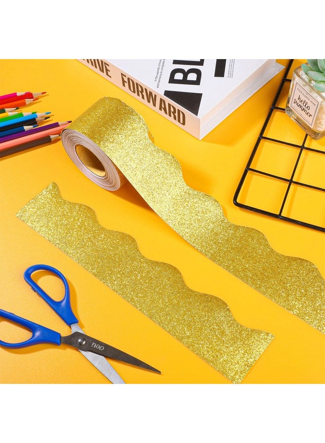 peony man 131 Ft Gold Glitter Bulletin Board Borders Gold Scalloped Bulletin Board Trims Shiny Decorative Border Trims Sparkle Selfadhesive Bulletin Stickers For Classroom School Home Office Blackboard Desk - Image 4