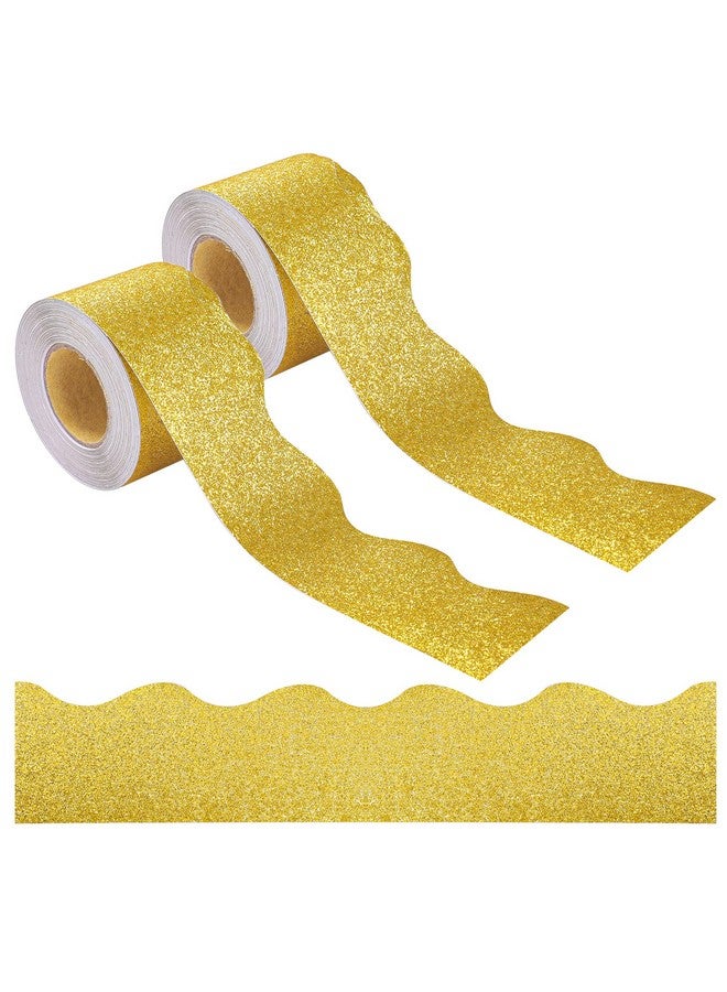 peony man 131 Ft Gold Glitter Bulletin Board Borders Gold Scalloped Bulletin Board Trims Shiny Decorative Border Trims Sparkle Selfadhesive Bulletin Stickers For Classroom School Home Office Blackboard Desk - Image 1