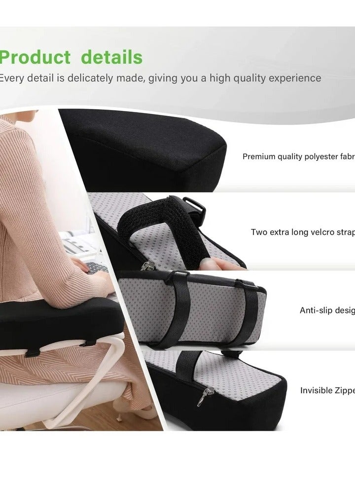 Chair Armrest Cushion, 2 Pcs Armrest Pads Extra Thick Ergonomic Elbow Pillow Support Cushion Pressure Relief Memory Foam With Velcro Straps for Office Chair Gaming Chair Armrest(Black) - Image 4