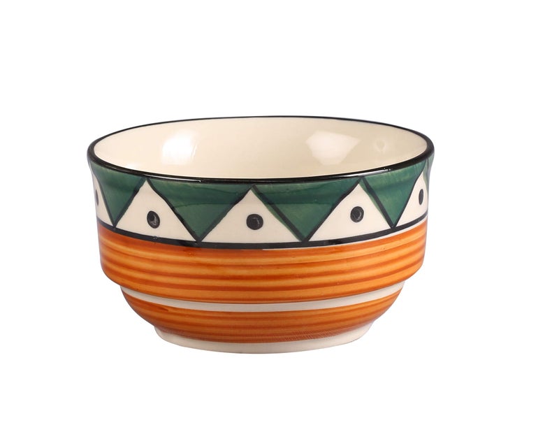 Caffeine Ceramic Handmade Green Tribal Katori Bowl Set of 4, 200 ml Capacity, Stoneware - Image 3