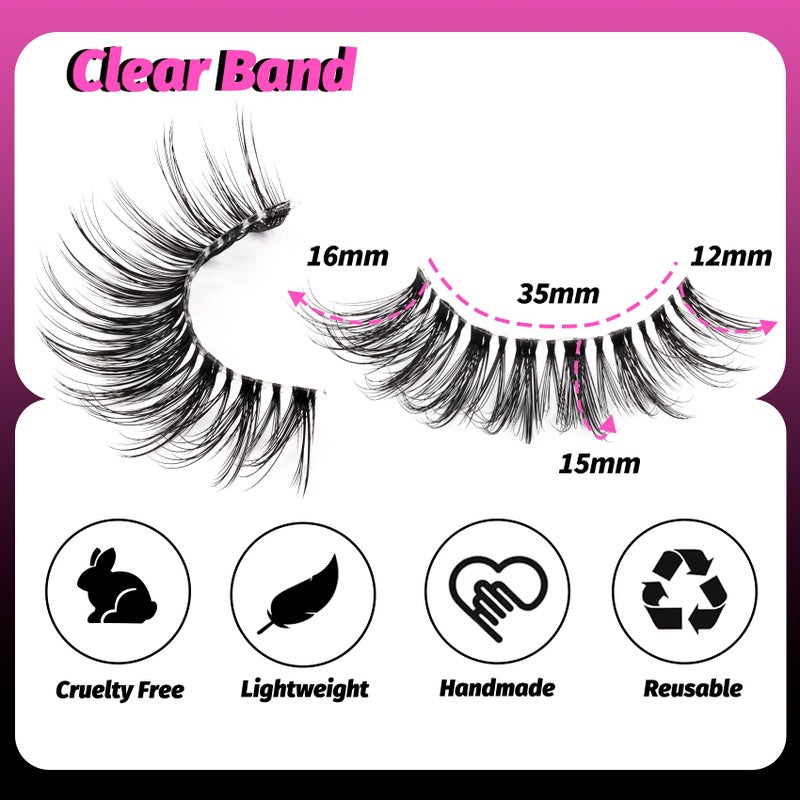 Veleasha Lashes with Clear Band Fluffy Lashes that Look Like Extensions 6 Pairs Pack Invisible False Eyelashes (12-18mm) - Image 2