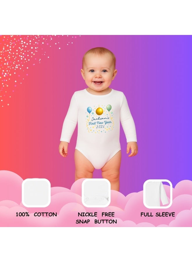PRINTSHOP4ME Personalized New Year Baby Romper – Full Sleeve 100% Cotton Soft Bodysuit For Boys & Girls | Custom Your Name | Festive Unisex Baby Outfit & Holiday Gift - Image 3