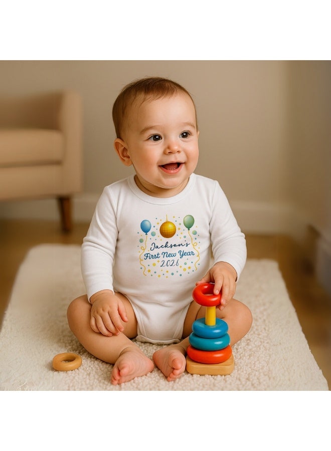 PRINTSHOP4ME Personalized New Year Baby Romper – Full Sleeve 100% Cotton Soft Bodysuit For Boys & Girls | Custom Your Name | Festive Unisex Baby Outfit & Holiday Gift - Image 4