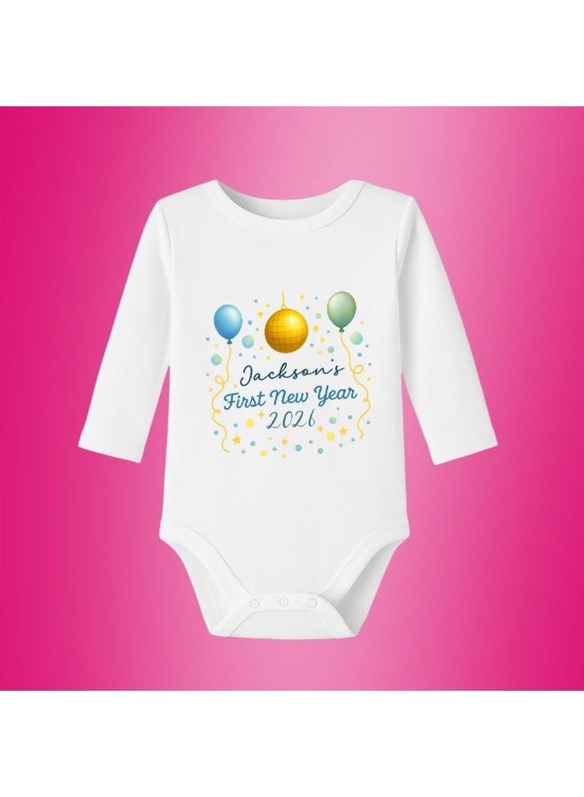 PRINTSHOP4ME Personalized New Year Baby Romper – Full Sleeve 100% Cotton Soft Bodysuit For Boys & Girls | Custom Your Name | Festive Unisex Baby Outfit & Holiday Gift - Image 5