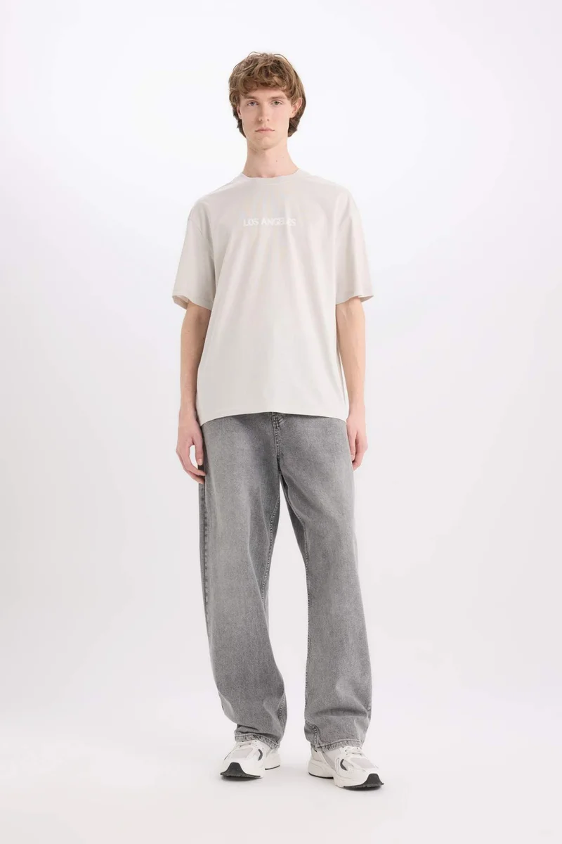 ديفاكتو Cotton Boxy Fit Crew Neck Printed T-Shirt