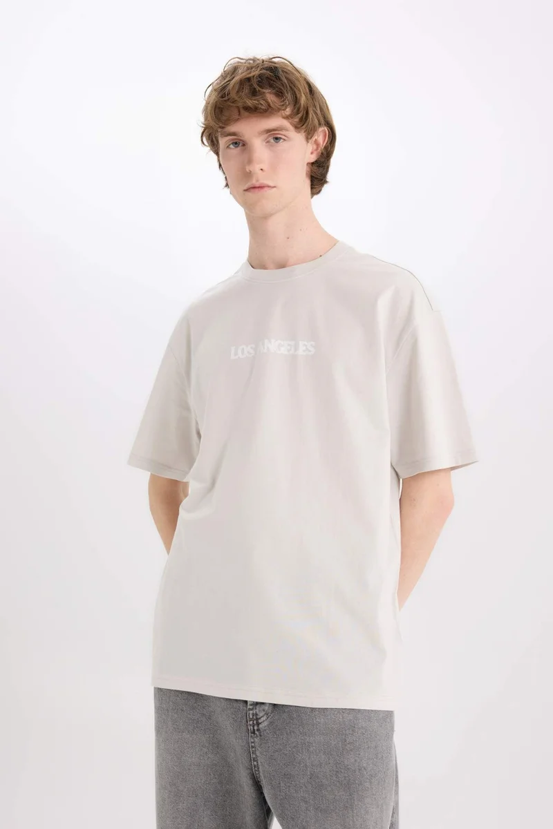 ديفاكتو Cotton Boxy Fit Crew Neck Printed T-Shirt