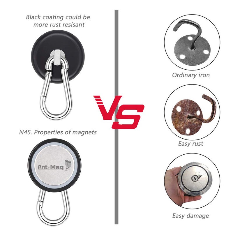Ant Mag Magnetic Hooks 140LBS Heavy Duty Neodymium Magnet with Swiveling Carabiner Magnet Snap Hook for Indoor/Outdoor Hanging Bag Kitchen Garage Magnet Type Cruise Ship Magnetic Hook (2 Pack Black) - Image 3