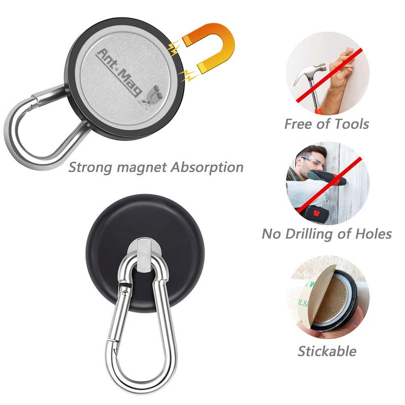 Ant Mag Magnetic Hooks 140LBS Heavy Duty Neodymium Magnet with Swiveling Carabiner Magnet Snap Hook for Indoor/Outdoor Hanging Bag Kitchen Garage Magnet Type Cruise Ship Magnetic Hook (2 Pack Black) - Image 4
